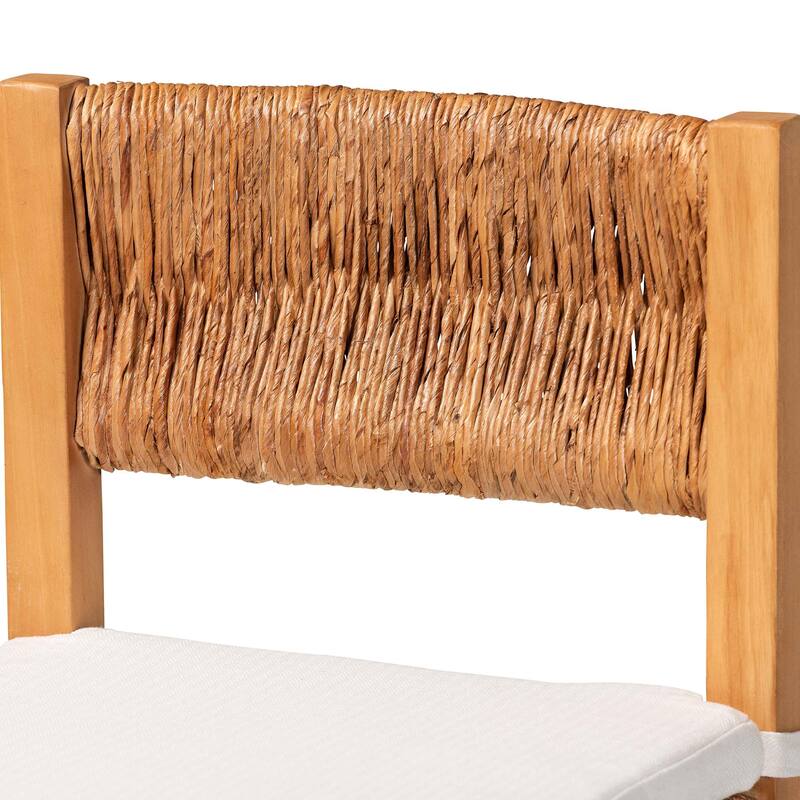 Pava Woven Seagrass Bar Stool - Solid Mahogany Wood Stool with Textured Back, Coastal Boho Seating for Kitchen or Lounge