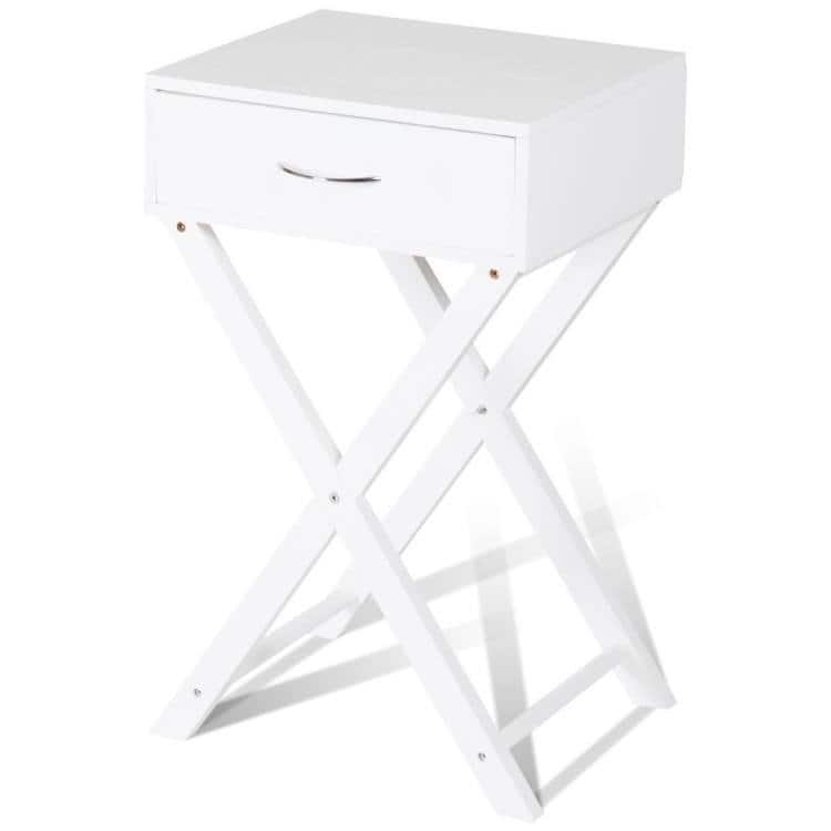 X-Shape 1 Drawer Nightstand End Table Storage - 16 L X 11 W X 26 H (inches) - White
