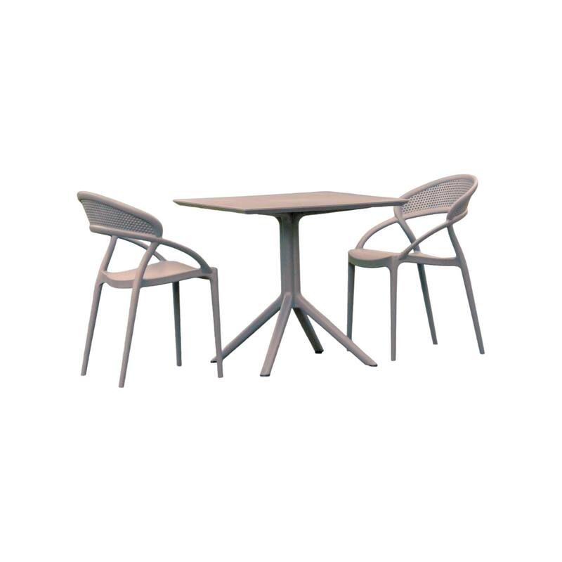 3-Piece Gray Outdoor Patio Dining Set with 2 Stackable Chairs 32.25"