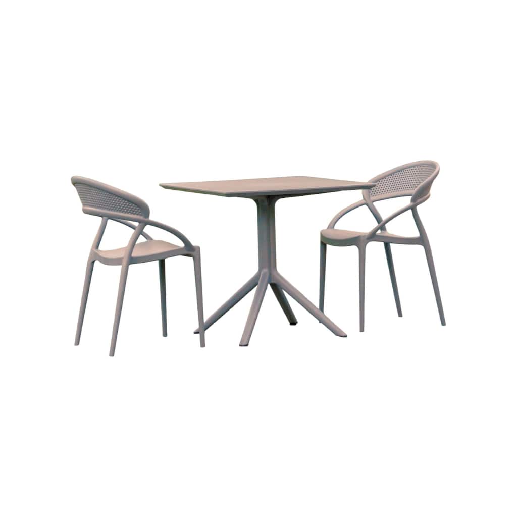 3-Piece Gray Outdoor Patio Dining Set with 2 Stackable Chairs 32.25"