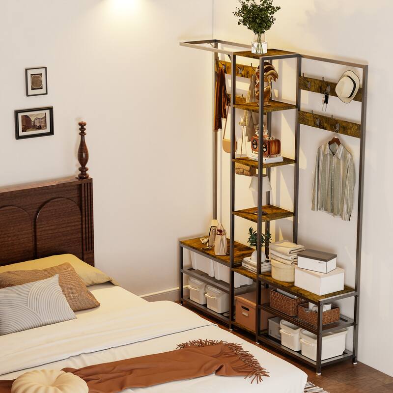Industrial Hall Tree with Shoe Storage Bench Corner Display Shelf