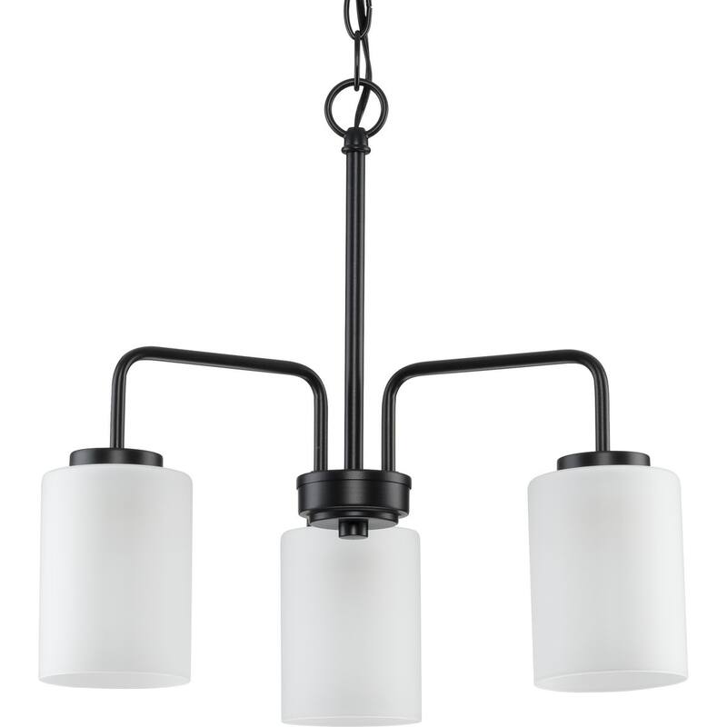 Merry Collection 3-Light Etched Glass Matte Black Chandelier Light - 18 in x 18 in x 16.37 in