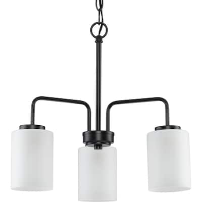 Merry Collection 3-Light Etched Glass Matte Black Chandelier Light - 18 in x 18 in x 16.37 in