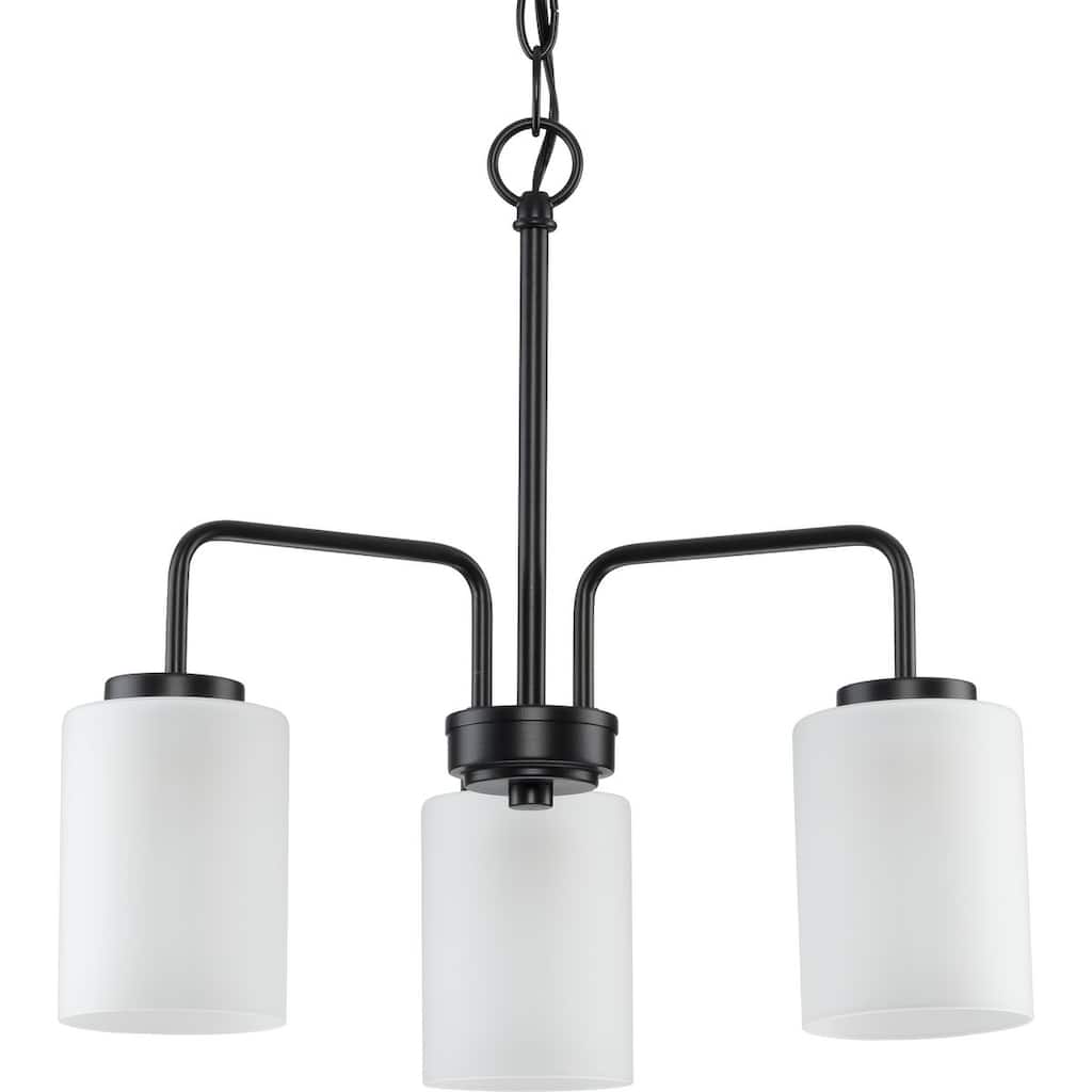 Merry Collection 3-Light Etched Glass Matte Black Chandelier Light - 18 in x 18 in x 16.37 in