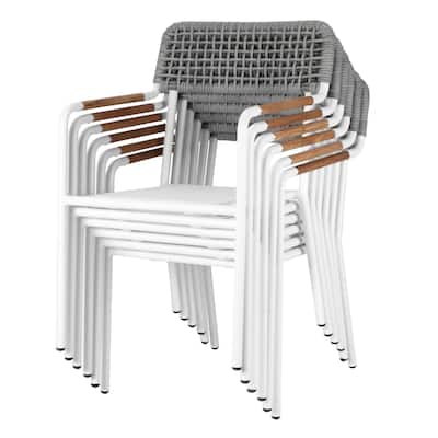 Shia 22 Inch 4 Side Chair and 2 Armchair Set, Crisp White Aluminum Frames