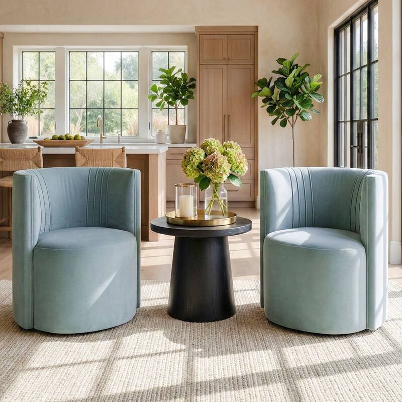 Velvet Swivel Rolling Accent Chairs with Casters - Blue-2-piece