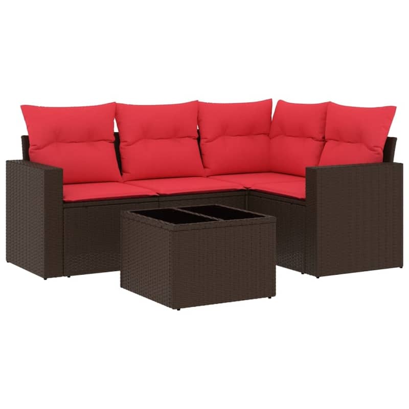 vidaXL Patio Sofa Set with Cushions Outdoor Conversation Furniture Poly Rattan - 25.8" x 24.4" x 27.2"