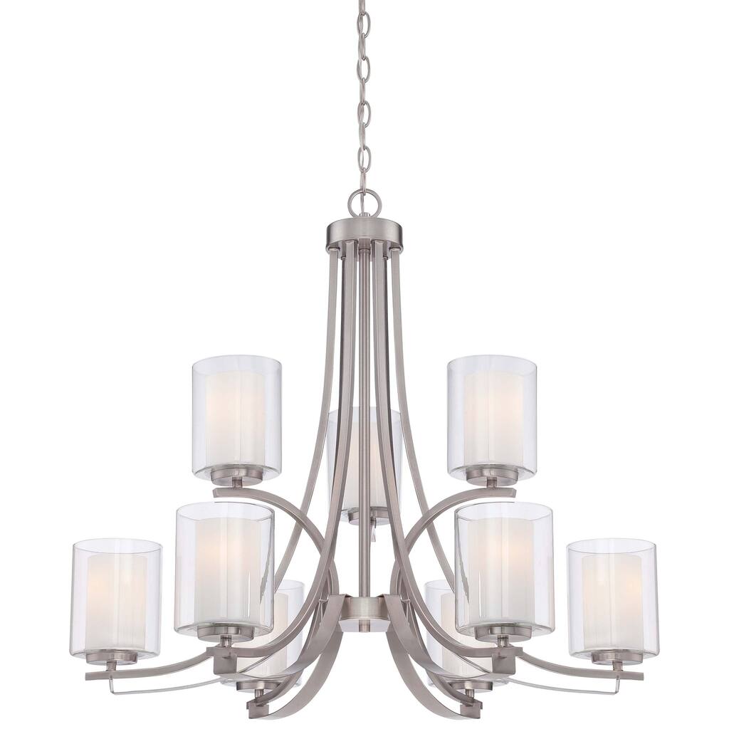 Lavery Parsons Studio Brushed Nickel & White Glass 9 Light Chandelier