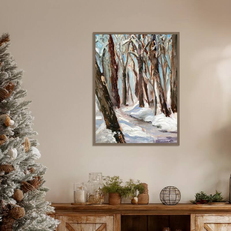 Woods in Winter by Sandra Iafrate Framed Canvas Wall Art Print - Sylvie Dark Gold