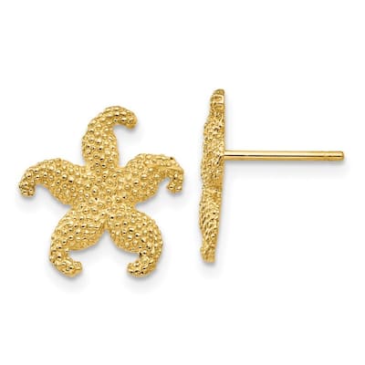 Curata 14k Yellow Gold Textured Sea shell Nautical Starfish Post Earrings 15x14mm