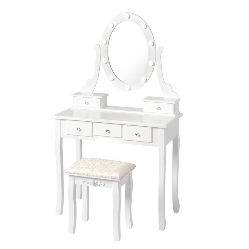 Modern 5-Drawer Vanity Makeup Table Set With Light Bulbs