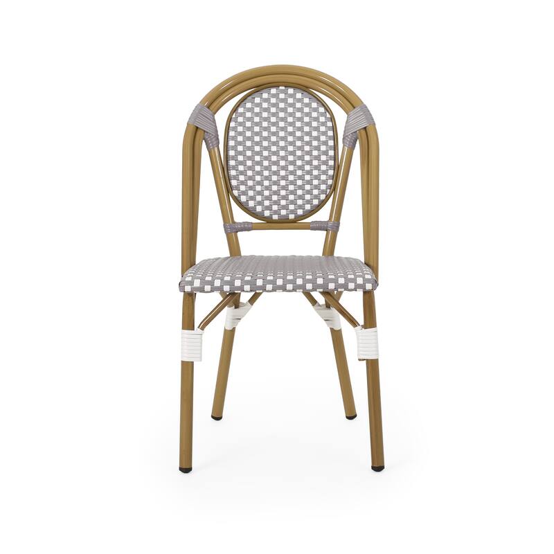 Outdoor PE Ratten and Aluminum French Bistro Chairs, Set of 2