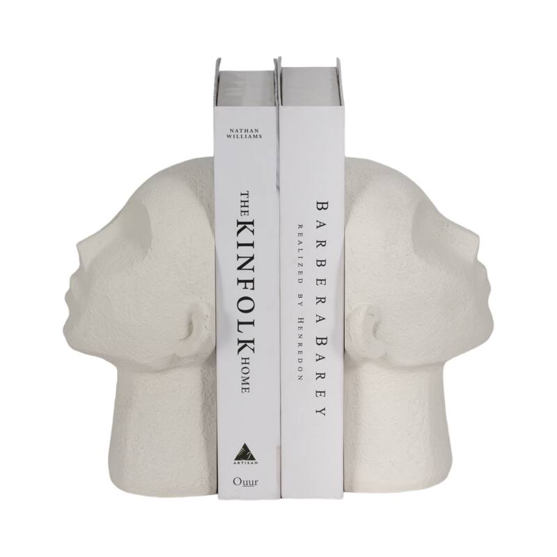 Sagebrook Home Elegant White 9" Textured Head Up Bookends (Set of 2) - 9.0"