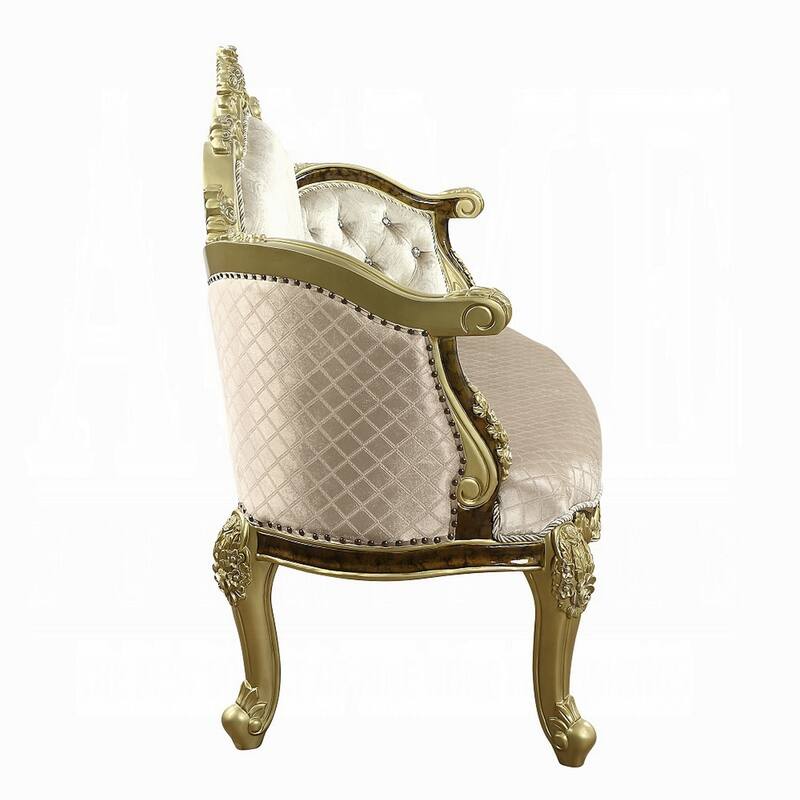 Mara Curved Bench Sofa, Wingback Crystal Tufted, Classic Gold Carvings