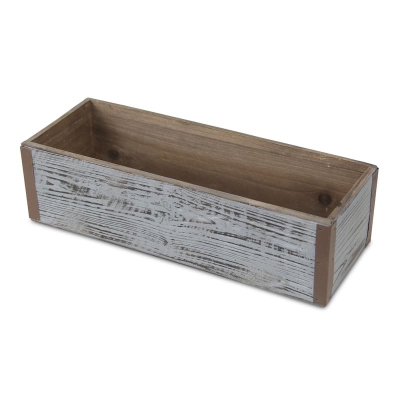 HomeRoots Gray Wood 151 Ounce Rectangular Distressed Planter Box - 13.75 in. x 3.75 in. x 5.25 in.