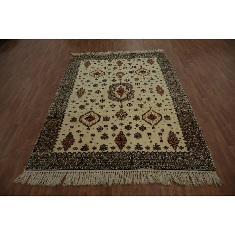 Hand Knotted Oriental 100% Wool Carpet Modern Floral Beige & Ivories Moroccan Area Rug - 10' 1'' X 7' 1''