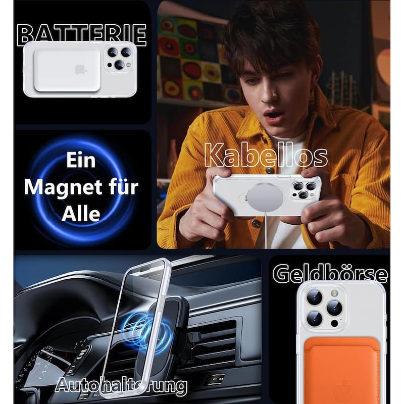 iPhone 14 Pro Max 360° Adjustable Stand with Camera Protection Compatible with MagSafe, Translucent Cover with Shockproof