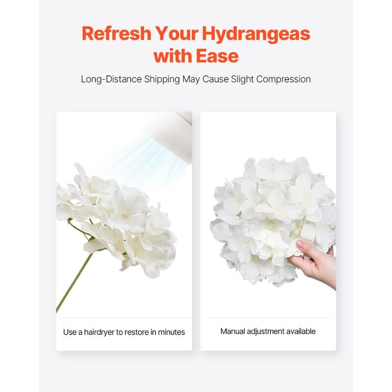 White Silk Hydrangea Artificial Flowers Set Realistic Layered Bloom Flexible Stems