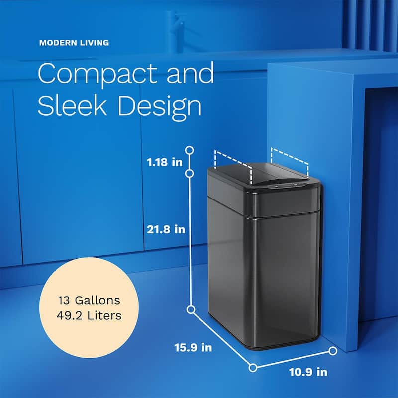 hOmeLabs 13 Gallon Kitchen Trash Can - Retractable Sensor Butterfly Lid, Easy to Clean, Battery-Operated - Dark Stainless Steel