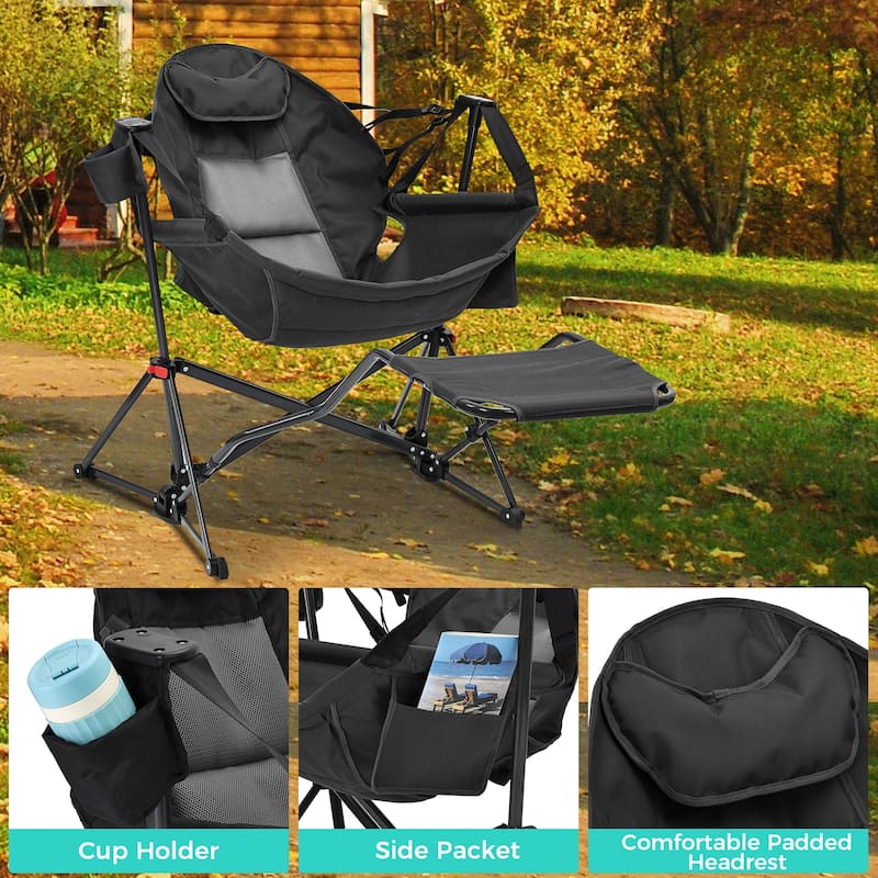 Hammock Camping Chair with Footrest, Outside Foldable Portable Rocking Chairs