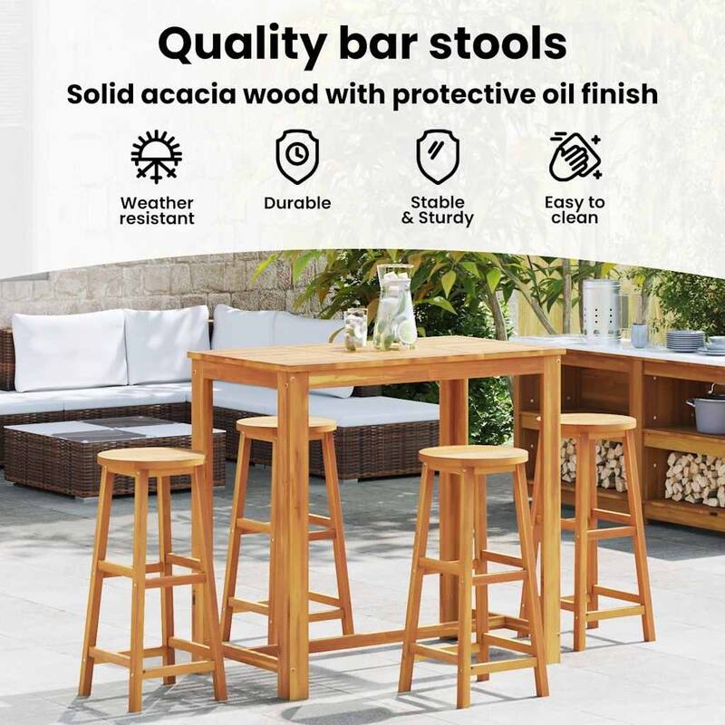vidaXL Bar Stools 4 pcs Solid Acacia Wood - 13.4" x 13.4" x 29.9"