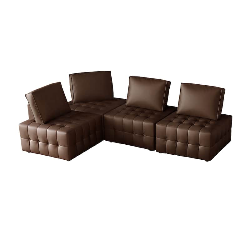 CraftPorch 4-Piece Elegance Button-Tufted PU Upholstered - 4 Piece - Brown