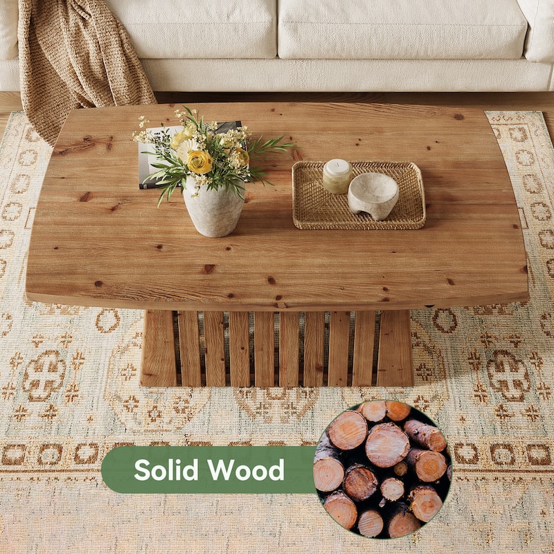 47-Inch Solid Wood Boat Shape Coffee Center Table for Living Room
