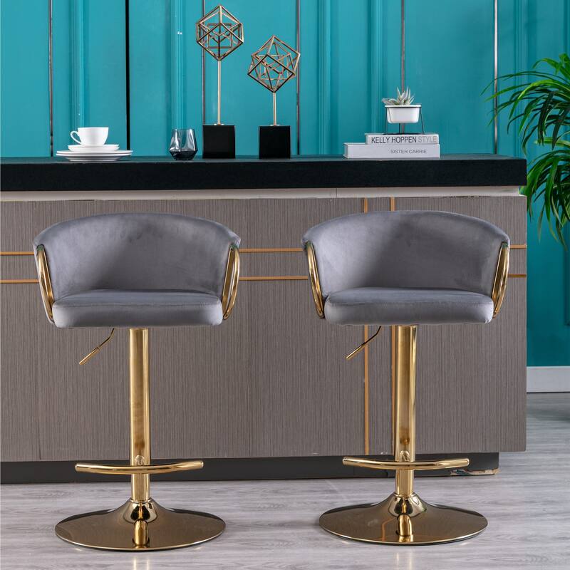Velvet Swivel Bar Stools Set of 2, Counter Height Dining Chair with Padded Seat, Kitchen Island Stools with Footrest