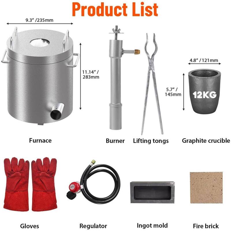 12KG Propane Melting Furnace Kit with Crucibles & Tongs Kiln