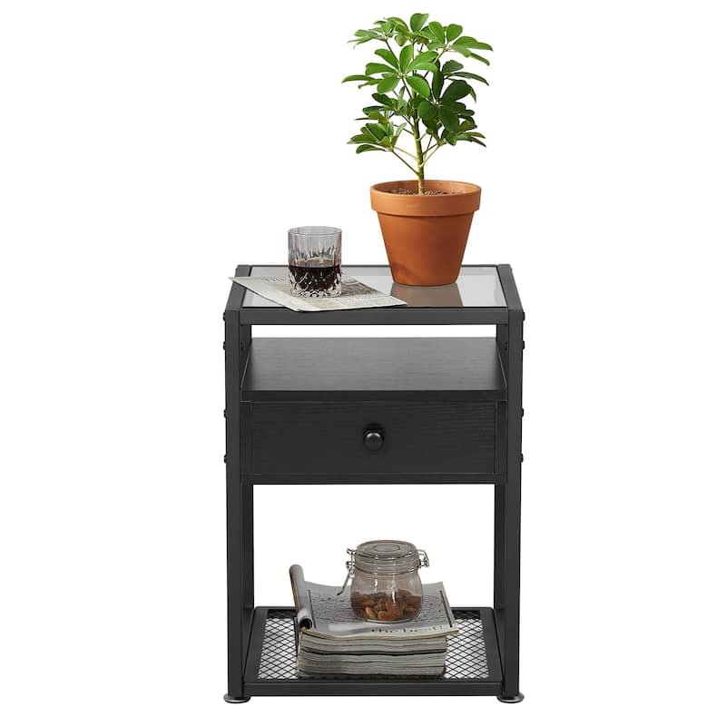 VECELO Modern 1- Drawer Nightstands with Tempered Glass Top