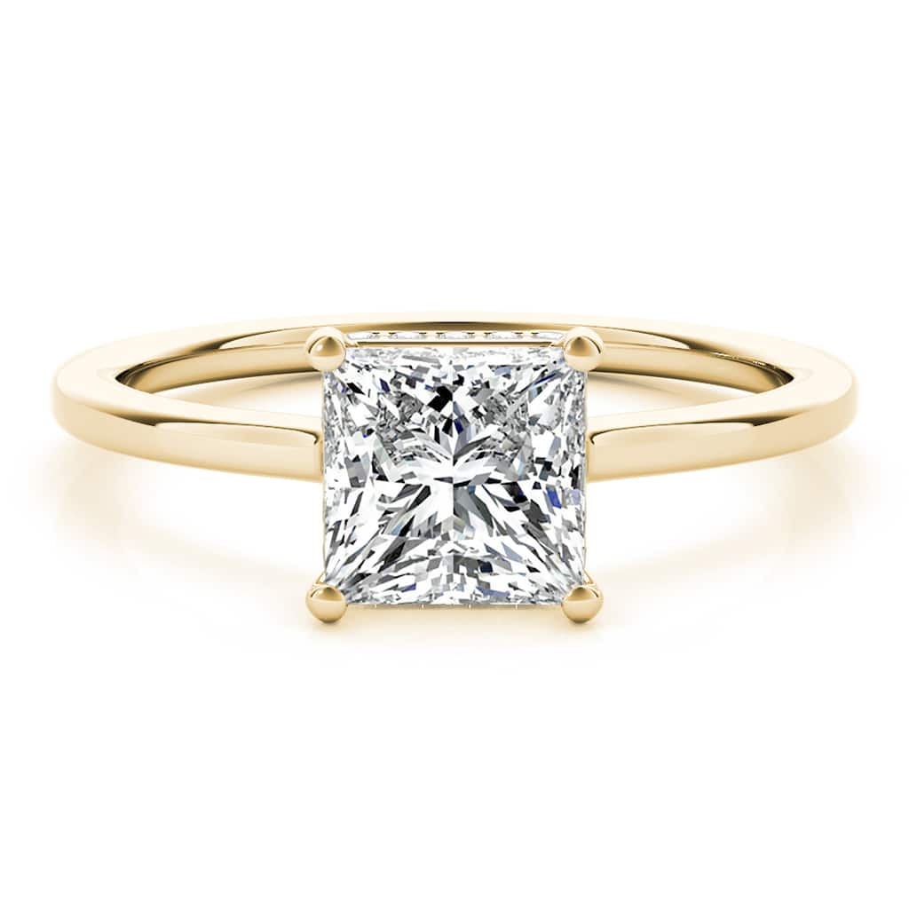Auriya 14k Yellow Gold Lab Grown Princess Diamond Halo Engagement Ring 0.50 to 5.00 ct. tw. (F-G VS)