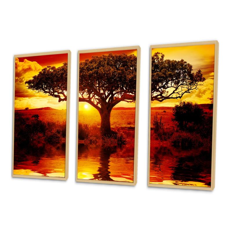 Designart "Lonely Tree in African Sunset" Landscape Framed Canvas Wall