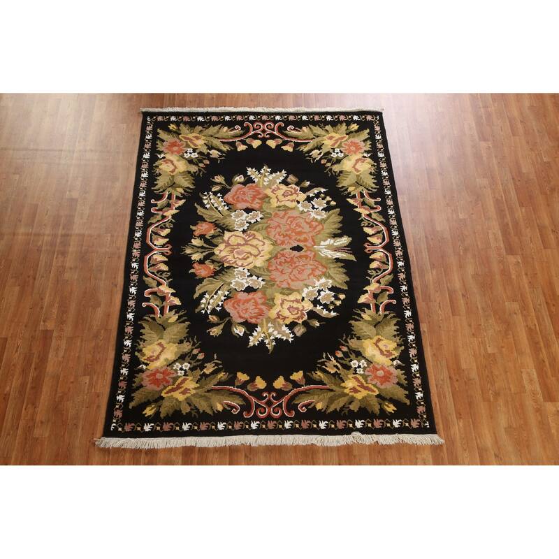 Wool/ Silk Vegetable Dye Aubusson Oriental Area Rug Handmade Carpet - 5'11" x 8'1"