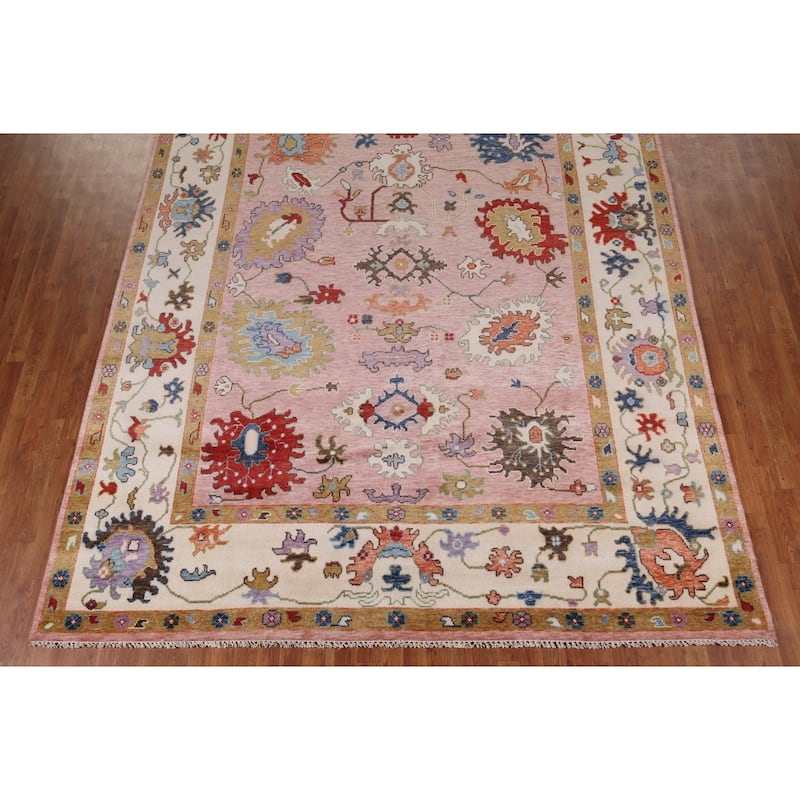 Pink Oushak Oriental Area Rug Handmade Wool Carpet - 8'11" x 11'7"