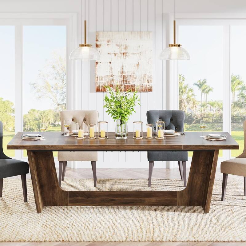 70.87-Inch Wood Dining Table, Large Dining Room Table for 6-8 People, Kitchen Dinner Table