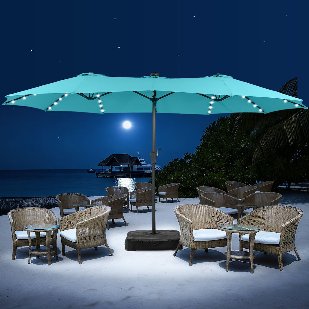 15ft Patio Umbrella Outdoor Market Umbrella with Base and LED Lights