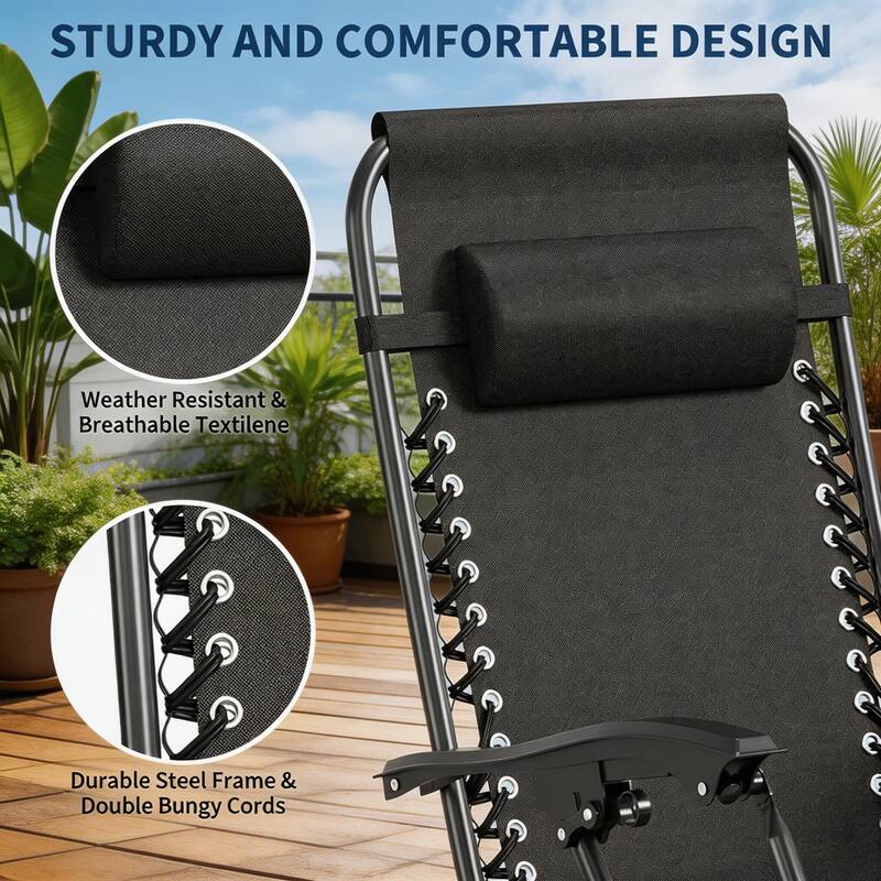 Zero Gravity Chair Set of 2, with Pillow & Cup Holder Tray