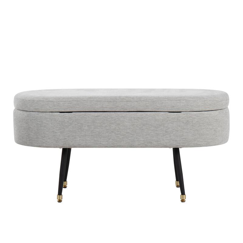 Harvey Contemporary Storage Bench in Black Metal and Light Grey Fabric with Gold Metal Accent by LumiSource