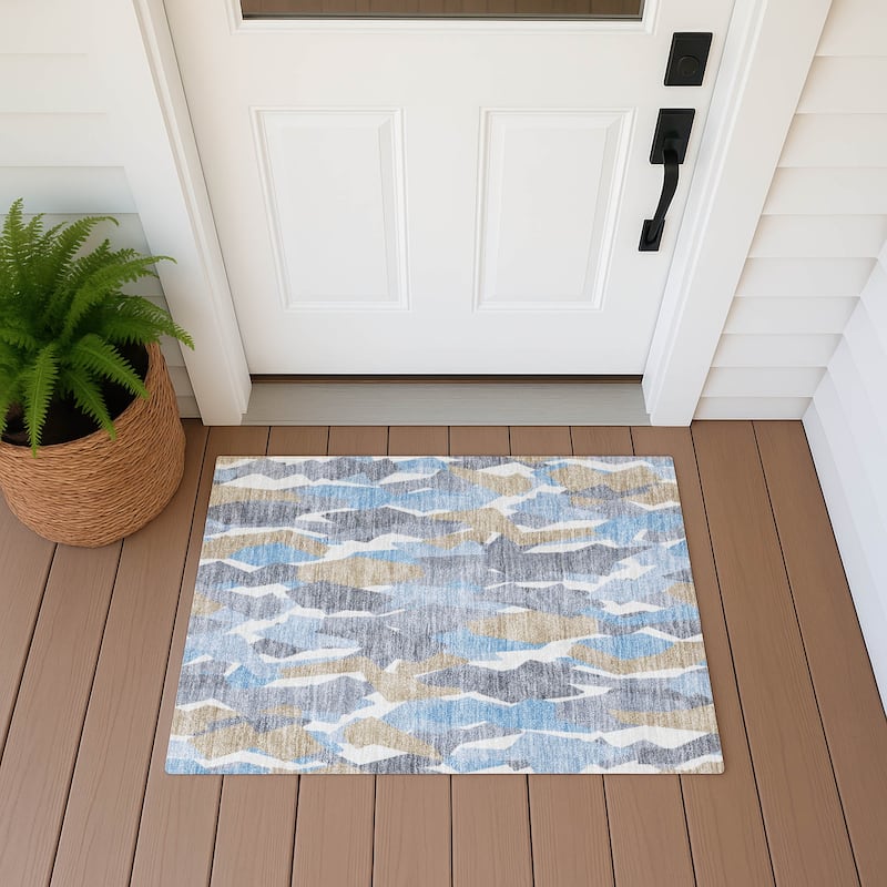 Machine Washable Indoor/ Outdoor Contemporary Dylan Chantille Rug - Denim - 1'8" x 2'6"