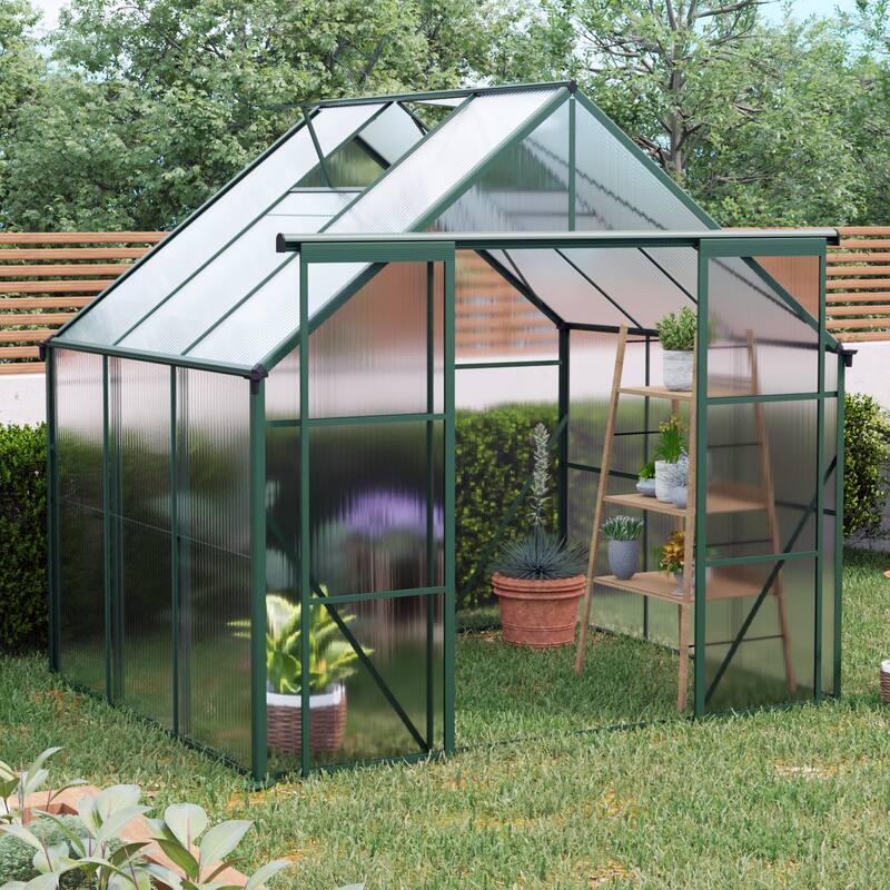 Walk-In Outdoor Greenhouse for Plants Vegetables Flowers with Adjustable Roof Two Sliding Doors - 7.87' x 6.14' x 7.45'