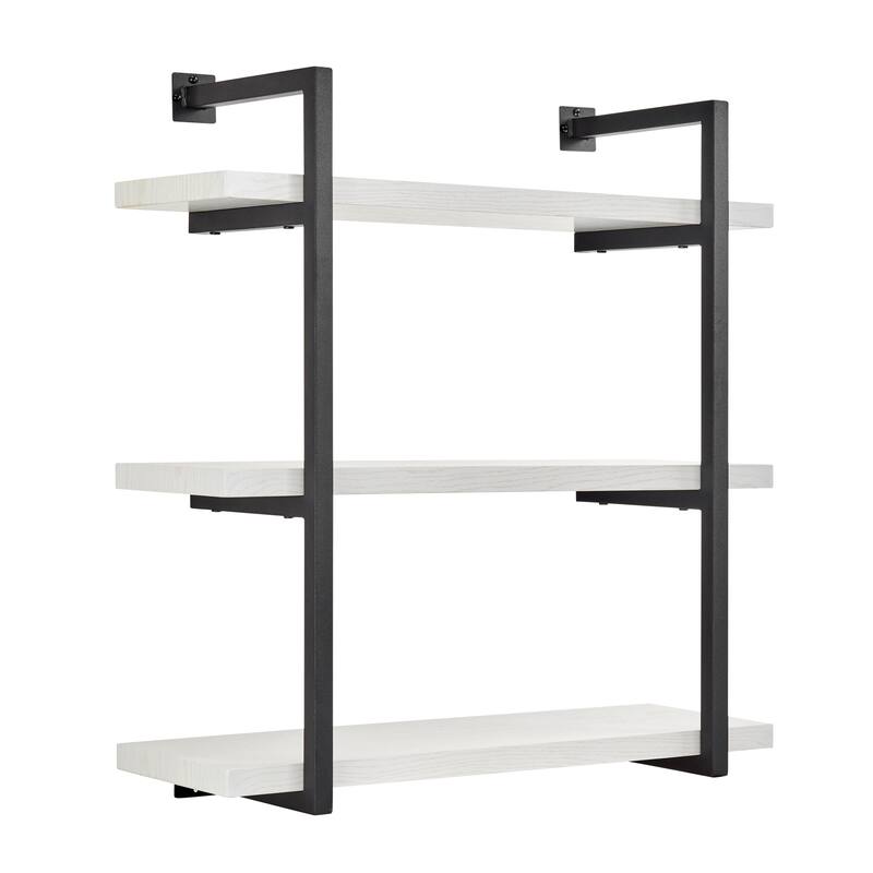 Danya B. Modern 3-Tier Hanging Bracket Wall Shelves in Black Metal and White Birch Finish