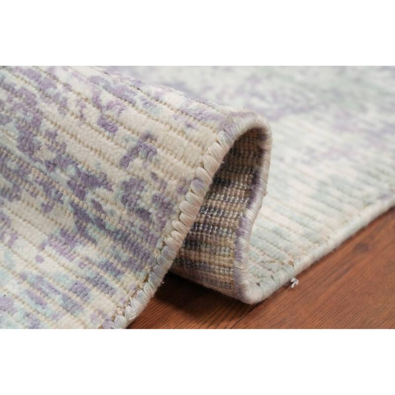 Hand Knotted Oriental Viscose Silk Carpet Modern All-Over Purples Abstract Area Rug - 4' 0'' X 2' 0''
