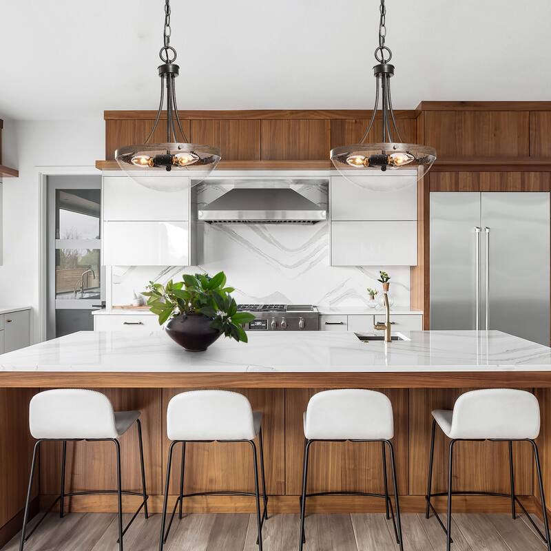 Modern Farmhouse 3-Light Glass Chandelier Island Pendant Lights - D12'' x H75.5''