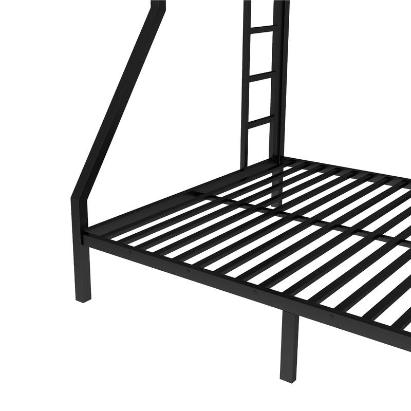 Metal Bunk Bed Frame with Safety Guardrail, Heavy Duty Metal Slat Support, Noise Free
