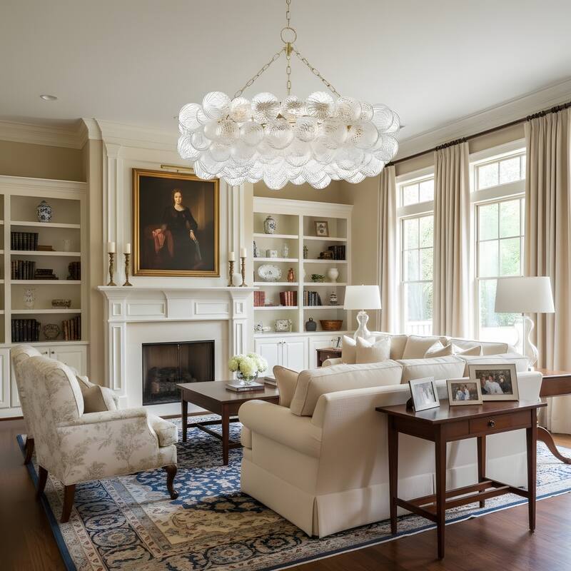 Gold Bubble Ball Chandelier, LED Pendant Light with Glass Globes