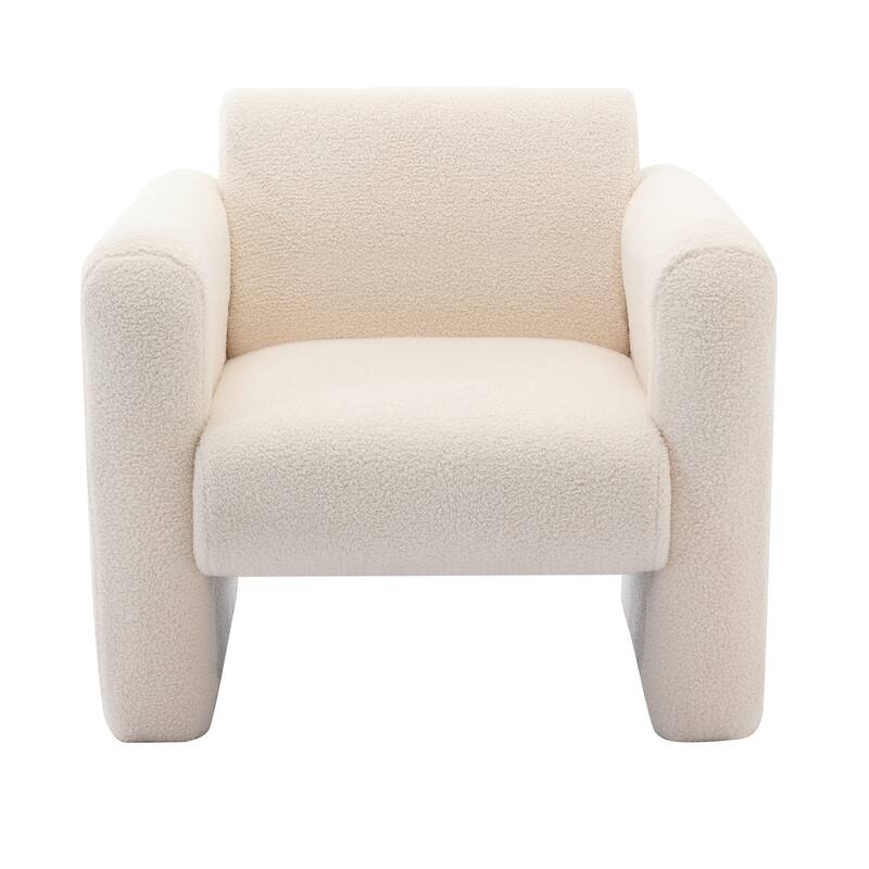 Lambskin Sherpa Fabric Accent Chair, Comfy Upholstered Reading Armchair, Lounge Single Sofa Chair with Back & Pillow