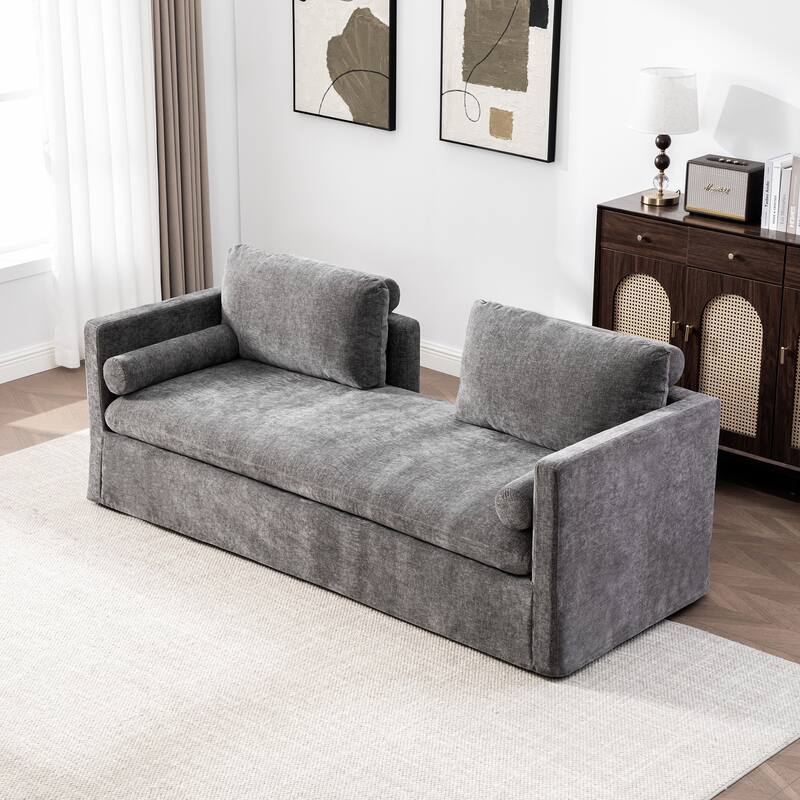 82.68" Extra-Wide Two-Seater Sofa with Chenille Upholstery, Armrest & Backrest Pillows for Living Room - Grey