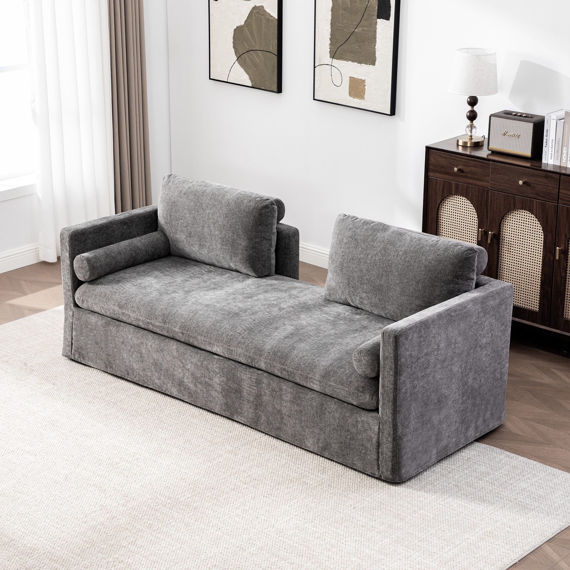 82.7" W Chenille Fabric Comfortable 2-Seater Sofa With Plush Cushion,Loveseat With Pillows