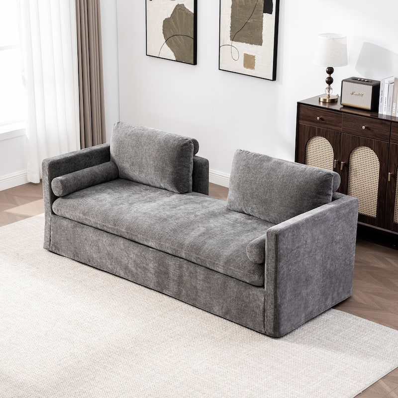 82.7" W Chenille Fabric Comfortable 2-Seater Sofa With Plush Cushion,Loveseat With Pillows - Grey
