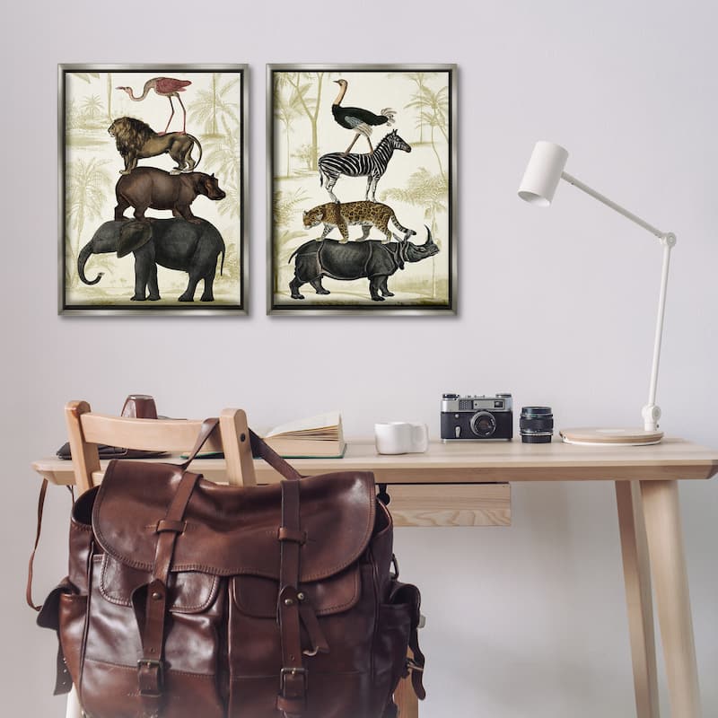 Stupell Stacked Safari Animals Framed Floater Canvas Wall Art Design By Victoria Barnes (Set of 2)